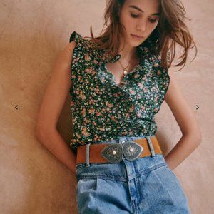 Sezane CARO SHIRT Navy garden print (Imprimé Garden marine) NWT